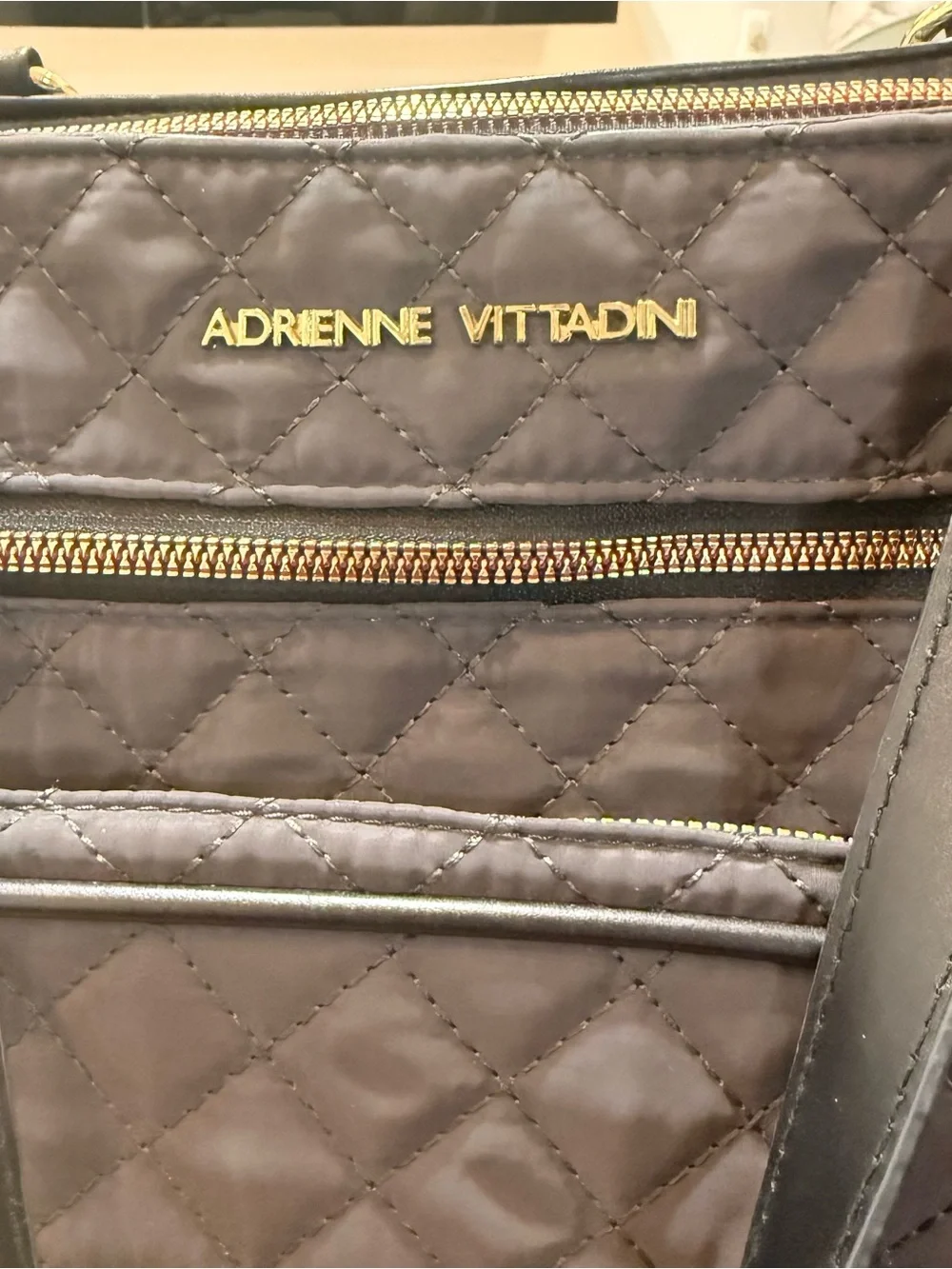 Adrienne Vittadini Quilted Black Tote Bag with Top Handles. Very Good Condition
